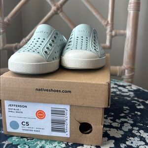 Native Shoes Jefferson Kids Slip-On in Skip Blue and Shell White